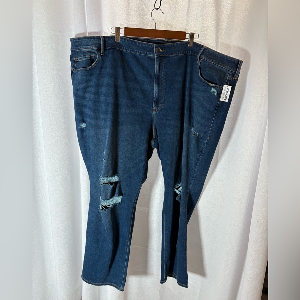 Old Navy Women’s Jeans Distressed Power Slim Straight Mid Rise Plus 30 NWT 649
